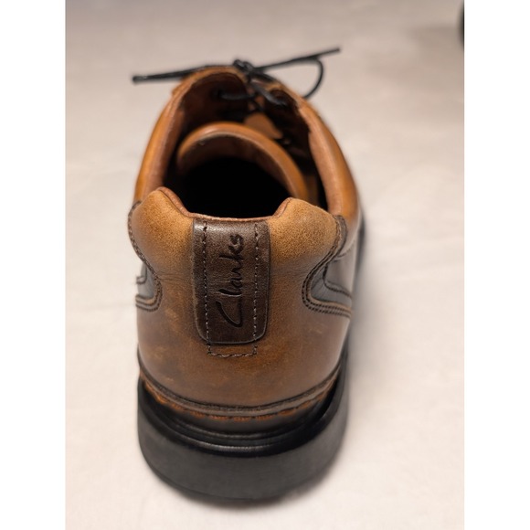 Vintage 02/06 Clarks Mens Brown Leather Square Toe Lace Up Dress Shoes Size 9.5M - Picture 10 of 13